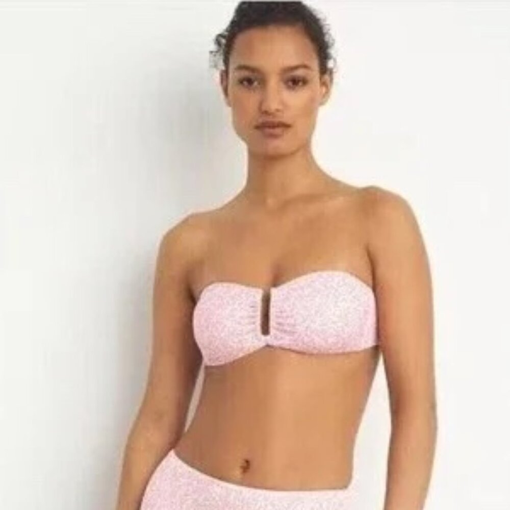 NWOT Onia Genevieve Bikini Top Rosette White Micro Leaves Pink Size Small S NEW - Picture 1 of 11